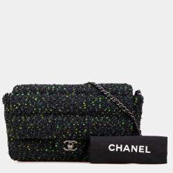 Pre Owned Chanel Black CC Tweed Flap Bag