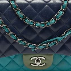 Pre Owned Chanel Tricolor Quilted Leather Jumbo Classic Double Flap Bag