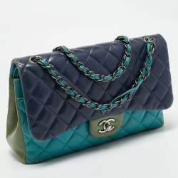Pre Owned Chanel Tricolor Quilted Leather Jumbo Classic Double Flap Bag
