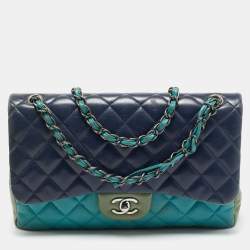 Pre Owned Chanel Tricolor Quilted Leather Jumbo Classic Double Flap Bag