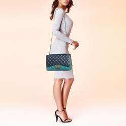 Pre Owned Chanel Tricolor Quilted Leather Jumbo Classic Double Flap Bag