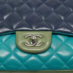 Pre Owned Chanel Tricolor Quilted Leather Jumbo Classic Double Flap Bag