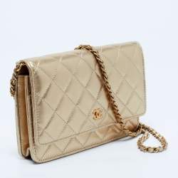 Pre Owned Chanel Gold Quilted Leather Wallet on Chain
