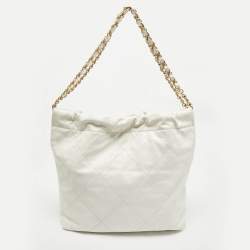 Pre Owned حقيب ة هوبو شانيل جلد أبيض مبطن صغية 22 