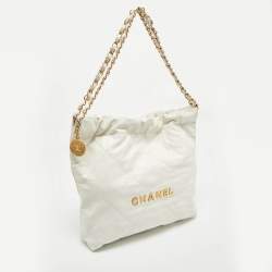 Pre Owned حقيبة هوبو شانيل جلد أبيض مبطن صغية 22 