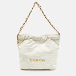 Pre Owned حقيبة هوبو شانيل جلد أبيض مبطن صغية 22 