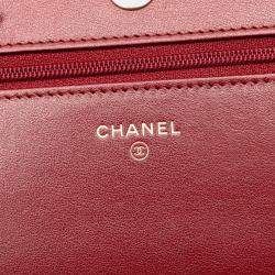 Pre Owned Chanel Red Quilted Caviar Boy Wallet on Chain
