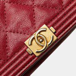 Pre Owned Chanel Red Quilted Caviar Boy Wallet on Chain
