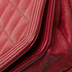 Pre Owned Chanel Red Quilted Caviar Boy Wallet on Chain