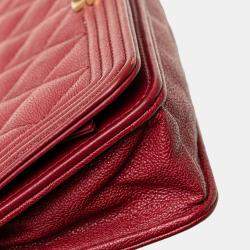 Pre Owned Chanel Red Quilted Caviar Boy Wallet on Chain