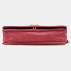 Pre Owned Chanel Red Quilted Caviar Boy Wallet on Chain