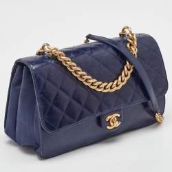 Pre Owned Chanel Navy Blue Quilted Leather Paris-Cosmopolite Straight Lined Flap Bag