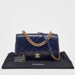 Pre Owned Chanel Navy Blue Quilted Leather Paris-Cosmopolite Straight Lined Flap Bag