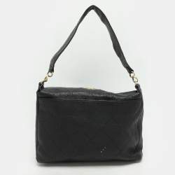 Pre Owned Chanel Black Quilted Wild Stitch Leather CC Shoulder Bag