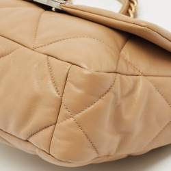 Pre Owned Chanel Beige Quilted Leather Small 19 Flap Bag