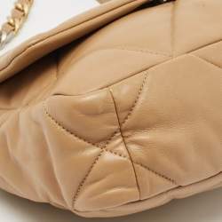 Pre Owned Chanel Beige Quilted Leather Small 19 Flap Bag