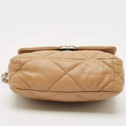 Pre Owned Chanel Beige Quilted Leather Small 19 Flap Bag