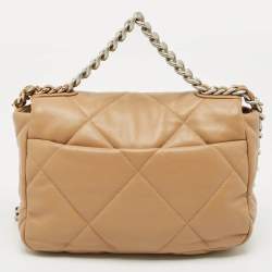 Pre Owned Chanel Beige Quilted Leather Small 19 Flap Bag