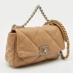 Pre Owned Chanel Beige Quilted Leather Small 19 Flap Bag