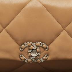 Pre Owned Chanel Beige Quilted Leather Small 19 Flap Bag