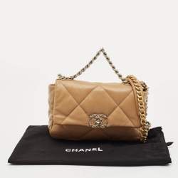 Pre Owned Chanel Beige Quilted Leather Small 19 Flap Bag