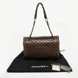 Pre Owned Chanel Dark Brown Quilted Leather Istanbul Accordion Flap Bag