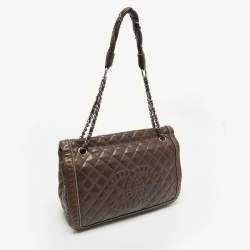 Pre Owned Chanel Dark Brown Quilted Leather Istanbul Accordion Flap Bag