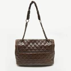 Pre Owned Chanel Dark Brown Quilted Leather Istanbul Accordion Flap Bag