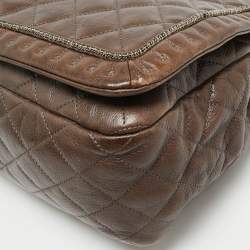 Pre Owned Chanel Dark Brown Quilted Leather Istanbul Accordion Flap Bag