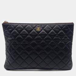 Chanel Black Leather Caviar Clutch New Medium
