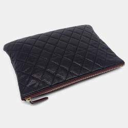 Pre Owned Chanel Black Leather Caviar Clutch New Medium