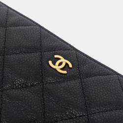 Pre Owned Chanel Black Leather Caviar Clutch New Medium