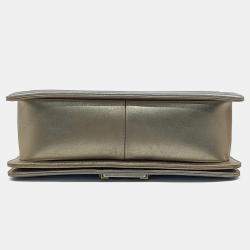 Pre Owned Chanel Gold Silver Leather Medium Boy Bag 