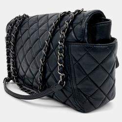 Pre Owned Chanel Black Lambskin Leather Quilted Shoulder Bag