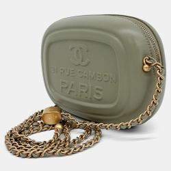 Pre Owned Chanel Green Leather Mini Camera Case