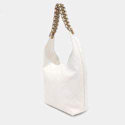 Pre Owned Chanel White Leather Chain Hobo Bag