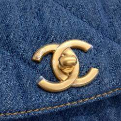 Pre Owned Chanel Blue Denim Hobo Bag