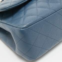 Pre Owned Chanel Blue Quilted Caviar Leather Jumbo Classic Double Flap Bag