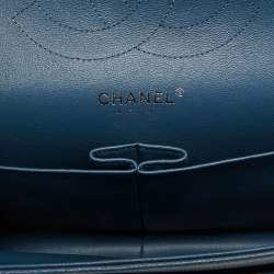 Pre Owned Chanel Blue Quilted Caviar Leather Jumbo Classic Double Flap Bag