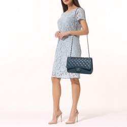 Pre Owned Chanel Blue Quilted Caviar Leather Jumbo Classic Double Flap Bag