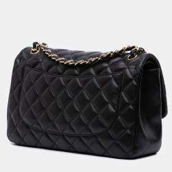 Pre Owned Chanel Black Jumbo Classic Lambskin Double Flap