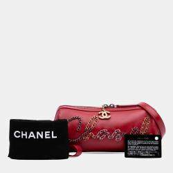 Pre Owned Chanel Red Calfskin Signature Chain 20s Bowling Bag
