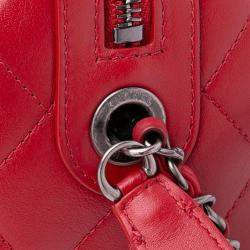 Pre Owned Chanel Red Calfskin Signature Chain 20s Bowling Bag