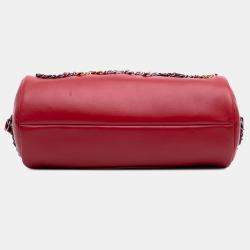 Pre Owned Chanel Red Calfskin Signature Chain 20s Bowling Bag