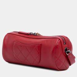 Pre Owned Chanel Red Calfskin Signature Chain 20s Bowling Bag