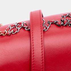 Pre Owned Chanel Red Calfskin Signature Chain 20s Bowling Bag