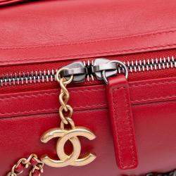 Pre Owned Chanel Red Calfskin Signature Chain 20s Bowling Bag