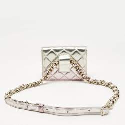 Pre Owned Chanel Metallic Pink Quilted Leather CC Flap Chain Belt Bag 