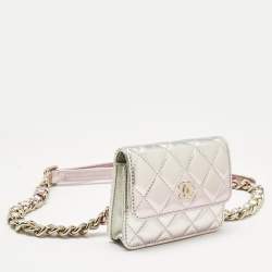 Pre Owned Chanel Metallic Pink Quilted Leather CC Flap Chain Belt Bag 
