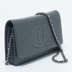 Pre Owned Chanel Grey Caviar Leather Timeless CC Wallet On Chain